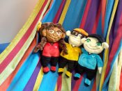 Three Catastronauts plushies relaxing in the hammock